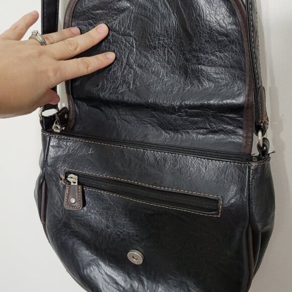 Mouflon Monarch Black Brown Soft Vegan Leather Crossbody Adjustable Strap Purse - Picture 3 of 11